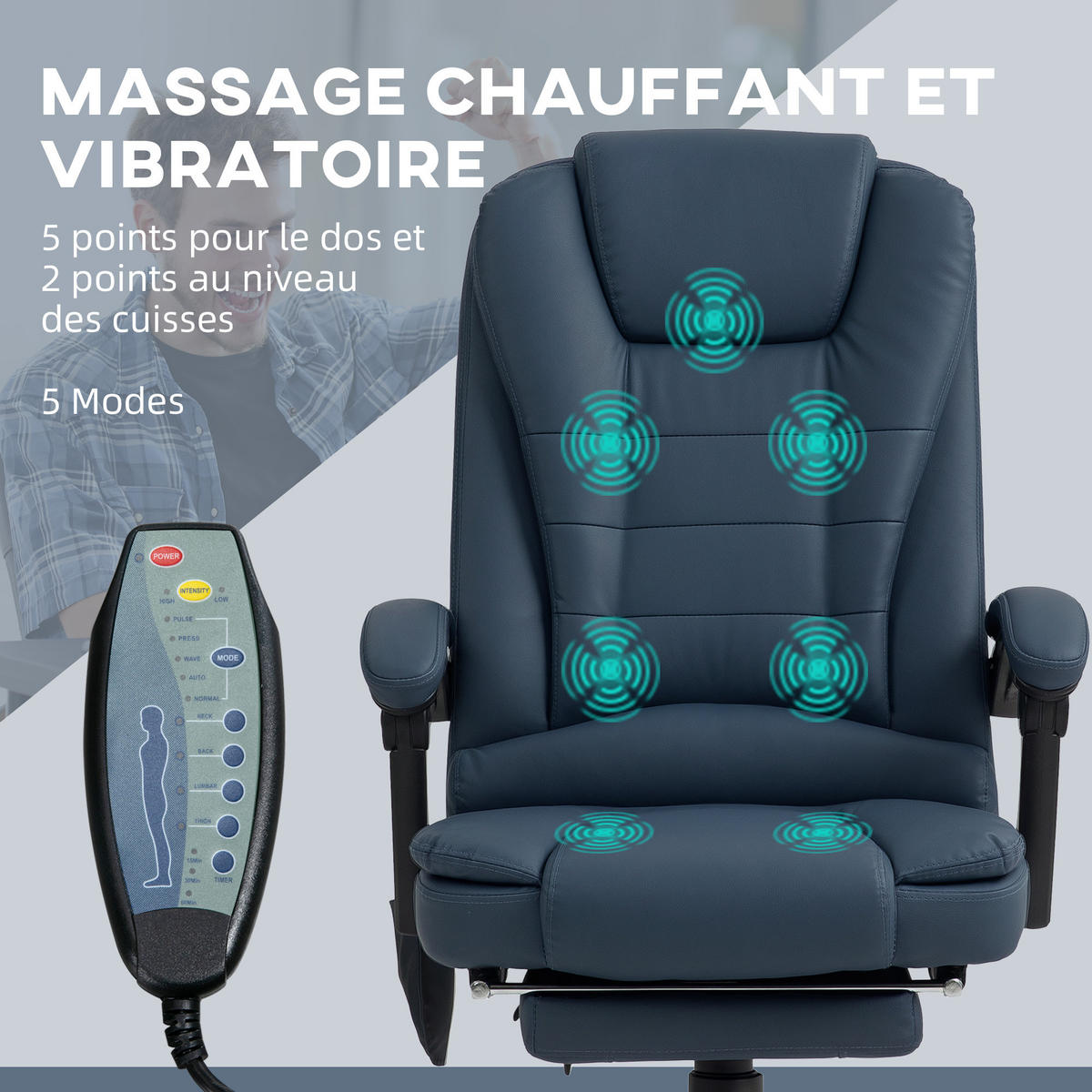 CHEFSESSEL DE-11719 mit Massagefunktion Blau - Blau, Metall (79/121/67cm) - ComfortXL