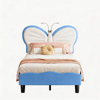 KINDERBETT 90x200 mit LED-Beleuchtung und Lattenrost, Schmetterlings-Kopfteil, höhenverstellbar, Blau - Blau, Holz/Metall (90/200cm) - GENKI LIVING