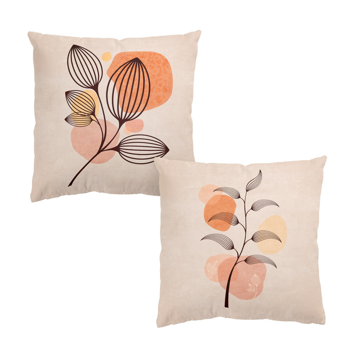 DEKOKISSEN 2er-Set Boho Blätter Duo II 50/50 cm - Orange, Textil (50/50cm) - Bilderwelten