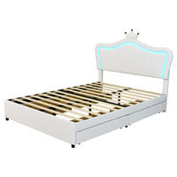 POLSTERBETT mit LED-Beleuchtung 140/200 cm in Weiß mit Stauraumschubladen - Weiß, Textil (140/200cm) - BEAOK