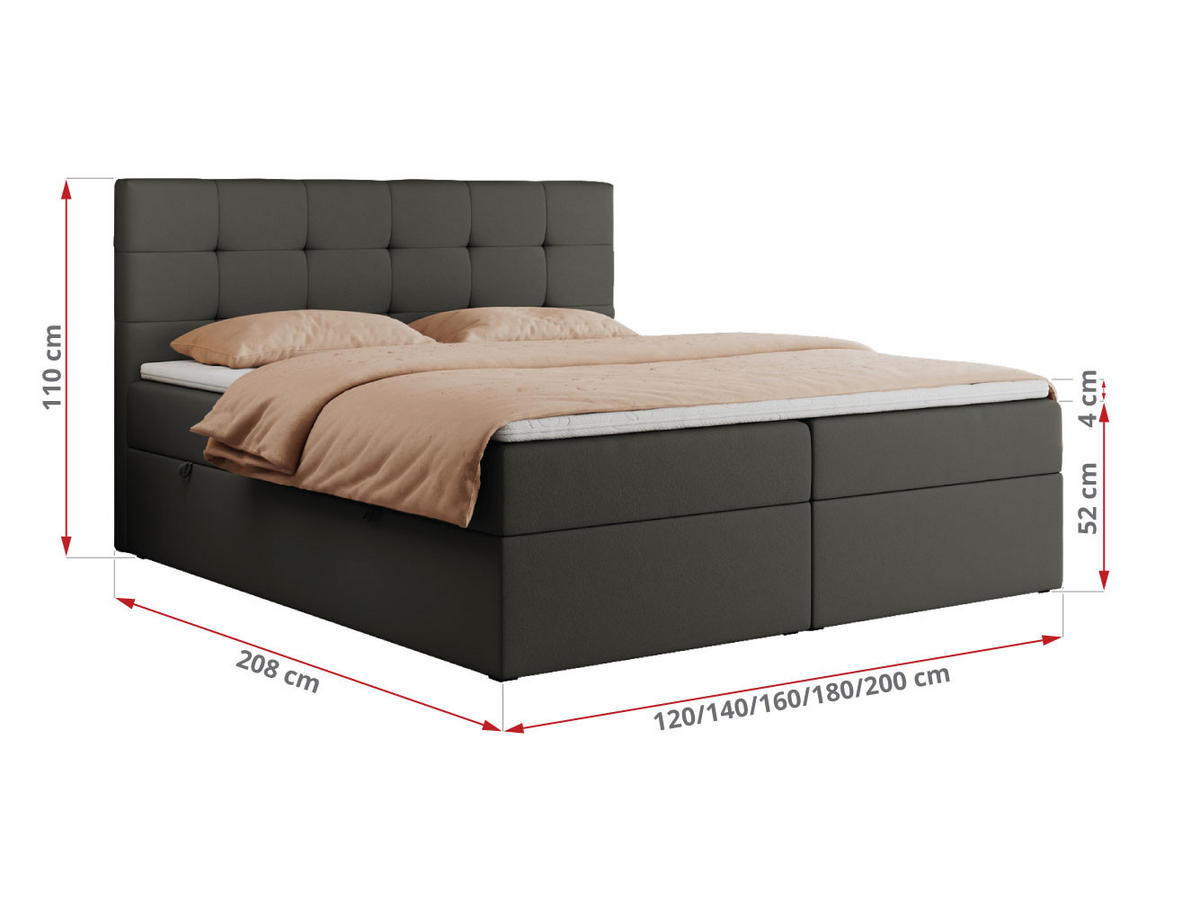 BOXBETT CENTO 160/200 Dunkelgrau Kunstleder - H4 - Dunkelgrau, Holz/Textil (160/200cm) - MKS