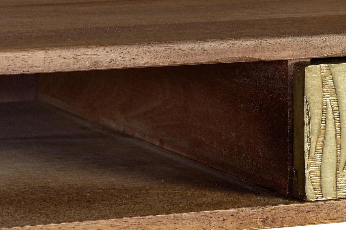 SCHREIBTISCH aus Mangoholz mit Bronzeelementen - Braun, Holz (130/50/76cm) - Giner y Colomer