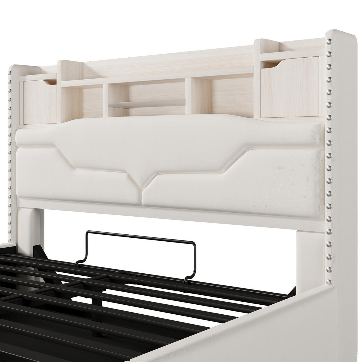 POLSTERBETT aus Leinen 160x200 cm in Beige mit LED-Beleuchtung & USB-C - Beige, Textil (160/200cm) - Modfu