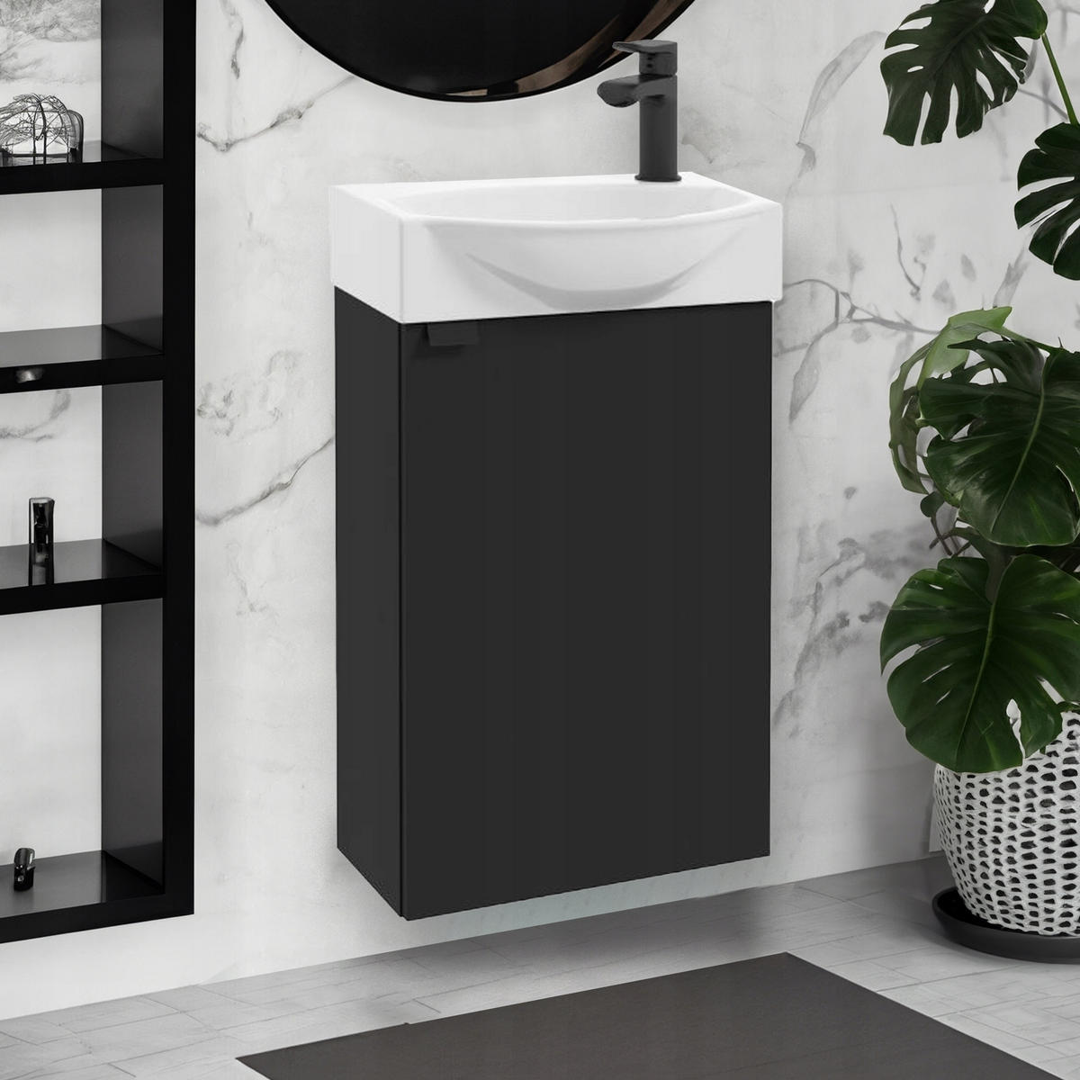 WASCHTISCHKOMBI 40cm mit Waschbecken + Armatur schwarz - Schwarz, Holzwerkstoff (40/60/22cm) - Stamar