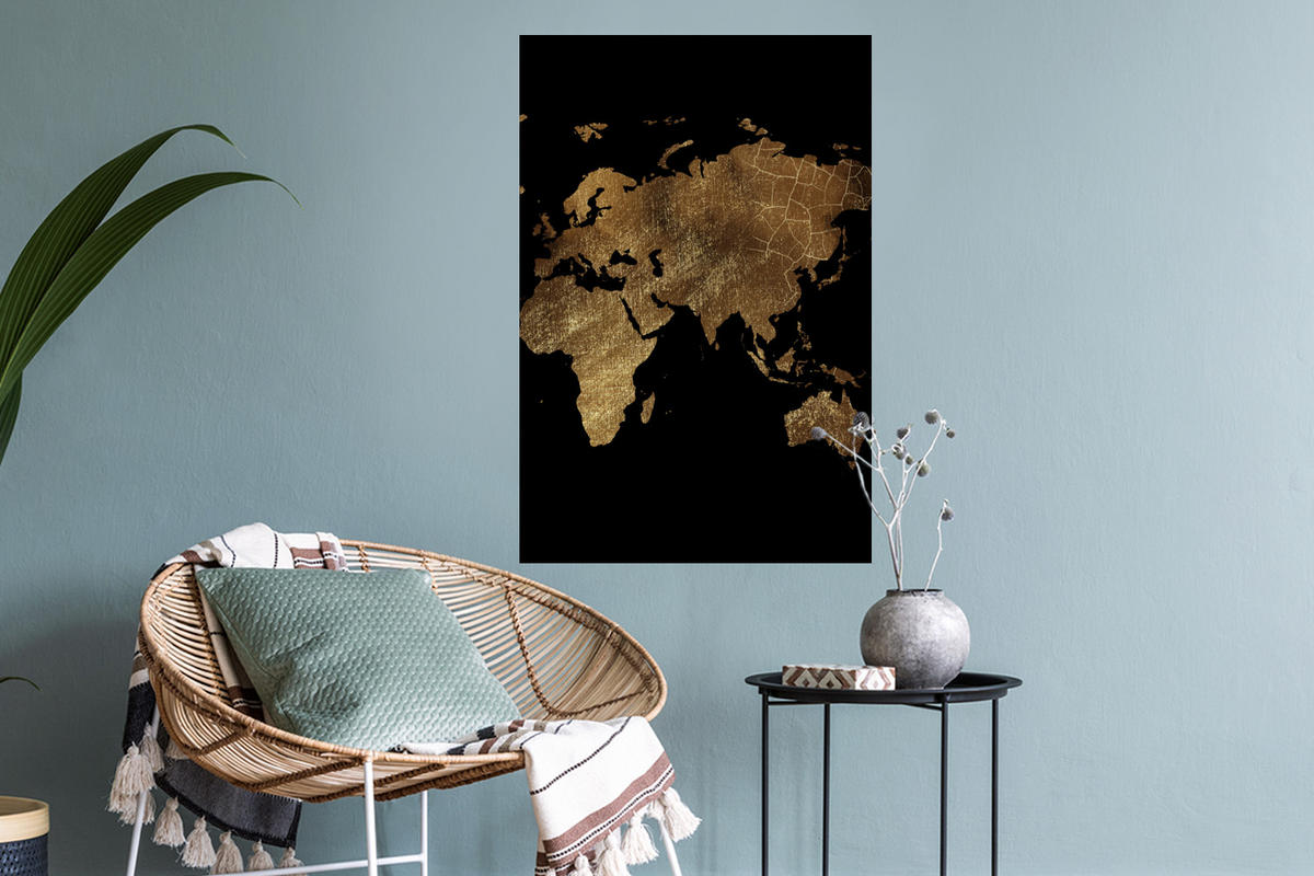 WANDTATTOO Weltkarte - Gold - Luxus - Erde - Schwarz 40x60 cm - Goldfarben, Kunststoff (40/60/0.1cm) - MuchoWow