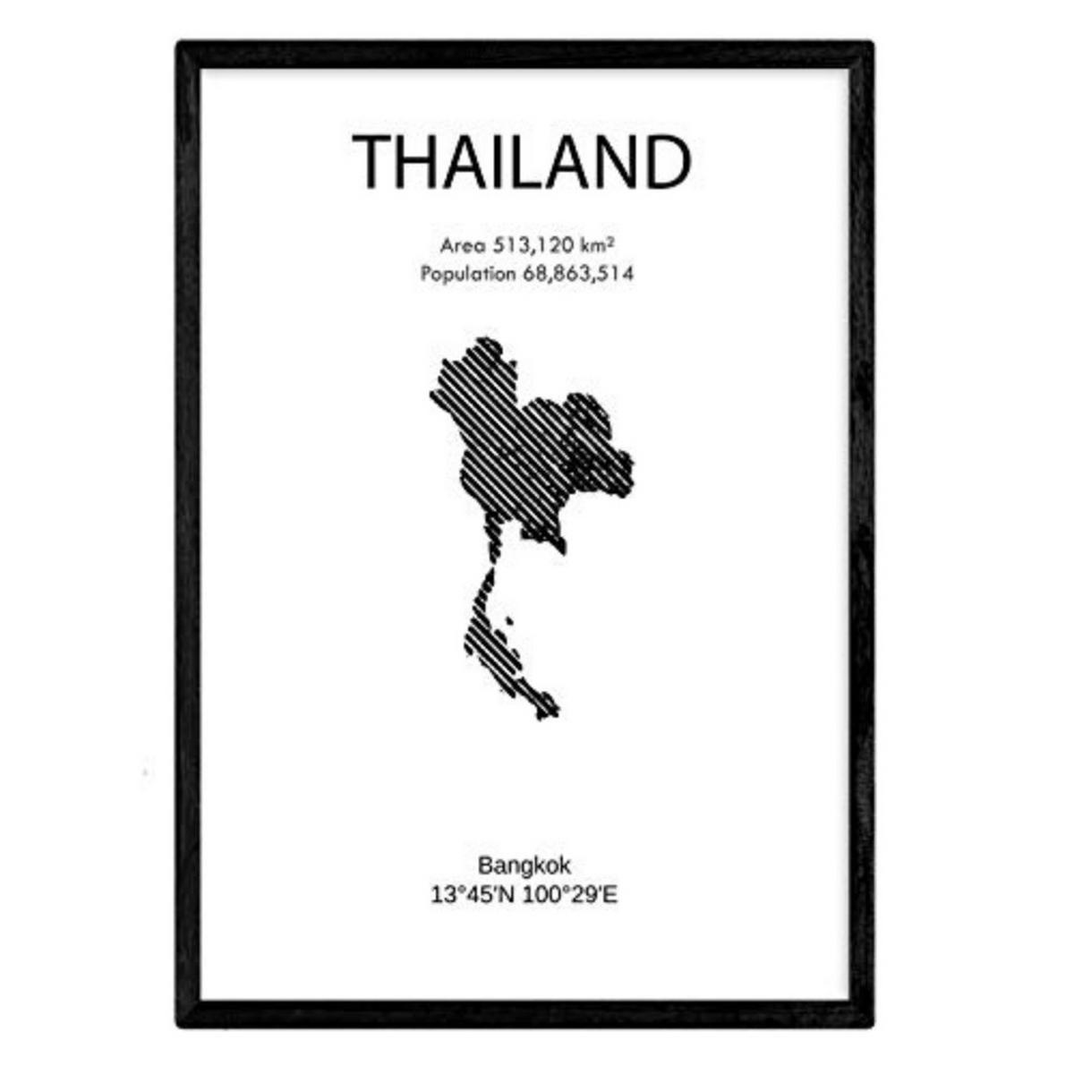 POSTER Länder & Kontinente Thailand A3 Schwarzer Rahmen - Schwarz, Papier (29.7/5/42cm) - Nacnic