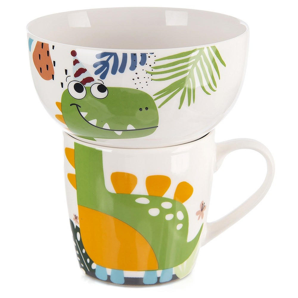 FRÜHSTÜCKSSET DINOSAURIER, Porzellan, weiß, 2-teilig - Beige, Keramik (0.35L) - Orion 