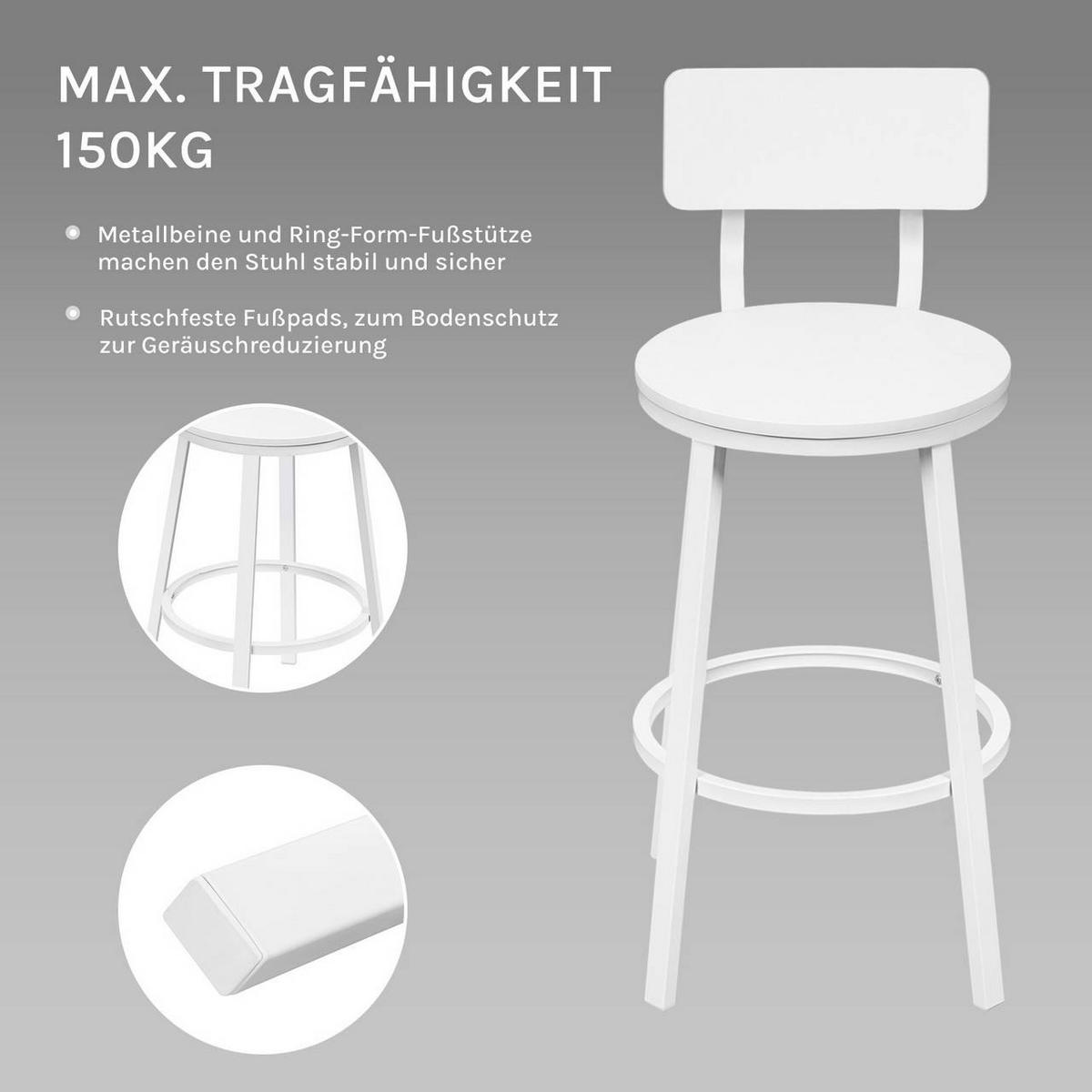 BARHOCKER 2er Set, Metallgestel, Weiß - Weiß, Holzwerkstoff/Metall (51.5/89/51.5cm) - Woltu