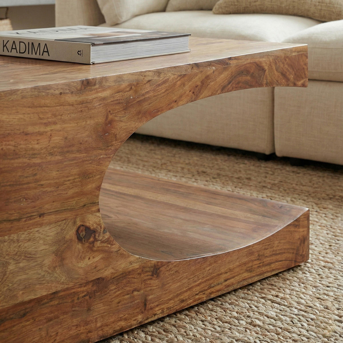 COUCHTISCH Massivholz mit zwei Ablagefächern, handgefertigt und pflegeleicht, Beige 118x70x38 cm - Beige, Holz (70/118/38cm) - KADIMA DESIGN