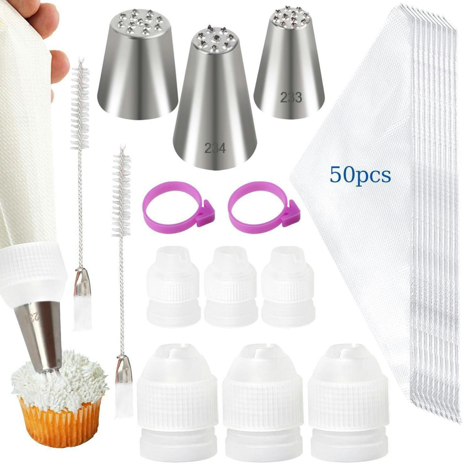 SPRITZBEUTEL Set 63-teilig mit 3 Edelstahl-Tüllen - Silberfarben, Metall (2.4/2.8/3.9cm)
