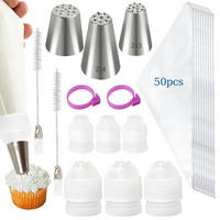 SPRITZBEUTEL Set 63-teilig mit 3 Edelstahl-Tüllen - Silberfarben, Metall (2.4/2.8/3.9cm)