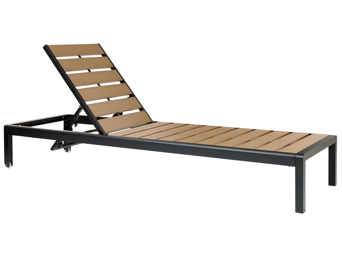 GARTENLIEGE hellbraun/schwarz Nardo - Hellbraun/Anthrazit, Holzwerkstoff (64/29/198cm) - Beliani