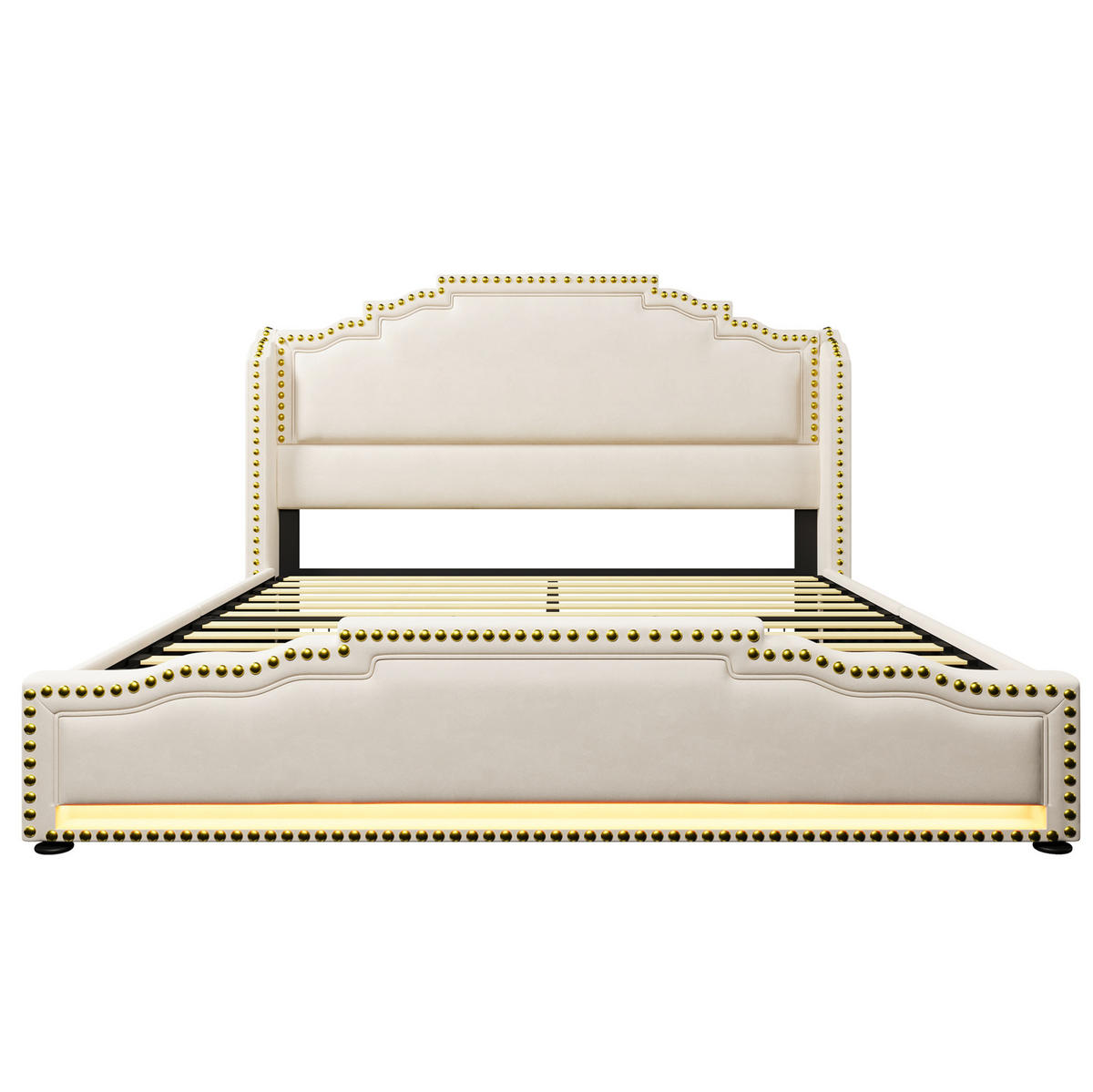POLSTERBETT 160/200 cm Beige mit 4 Schubladen, LED-Beleuchtung und Matratze - Beige, Textil (160/200cm) - Flora Grace