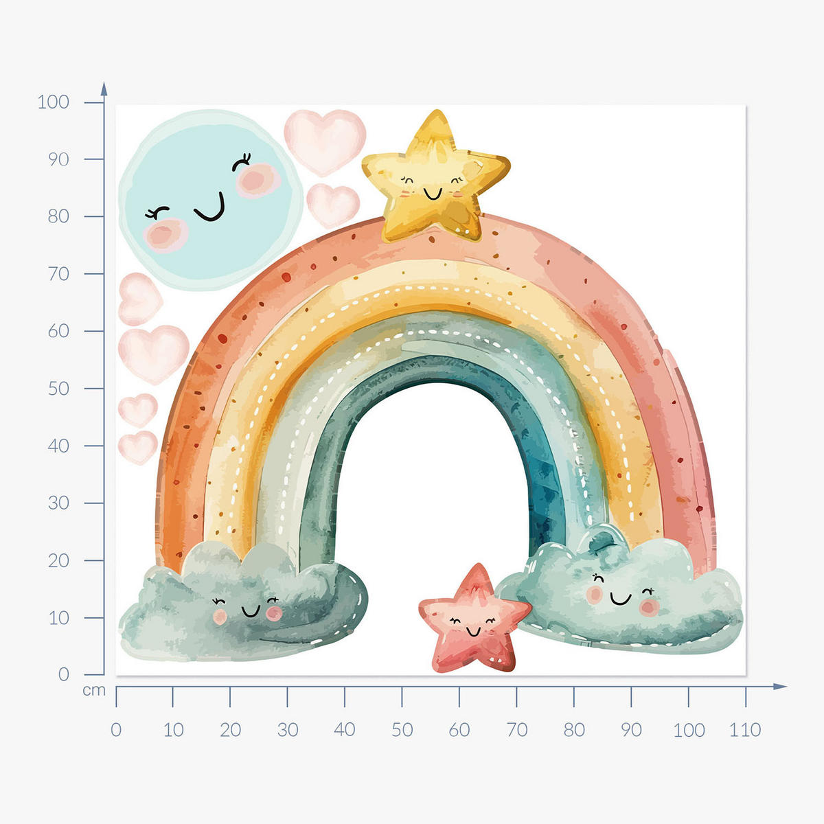 WANDAUFKLEBER 100x110cm - Regenbogen und Sterne - Multicolor, Kunststoff (100/110/0.1cm) - Wallfluent