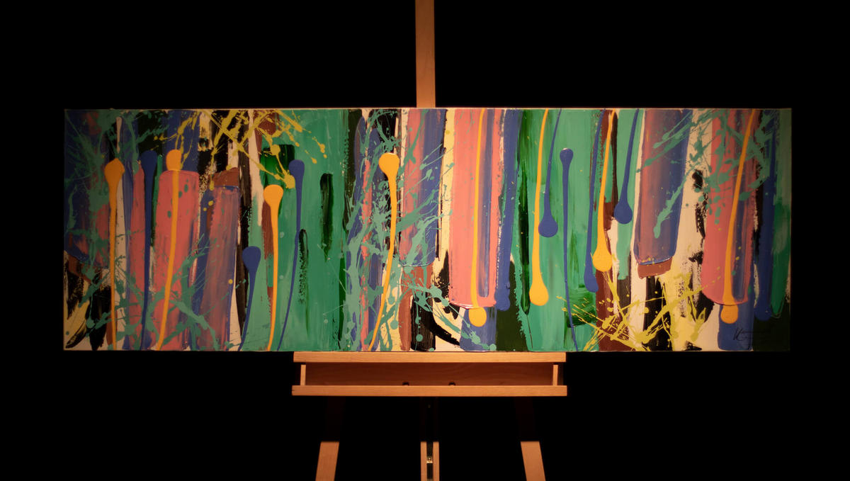 ACRYLBILD HANDGEMALT 150/50 cm - Blau/Gelb, Holz/Textil (150/50cm) - KUNSTLOFT