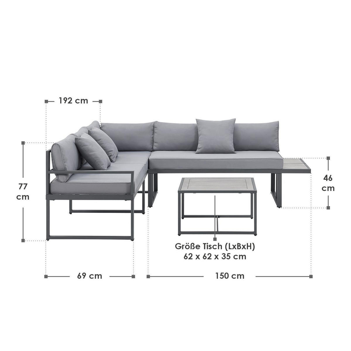 LOUNGEGARNITUR St. Tropez dunkelgrau - Grau, Metall - Juskys