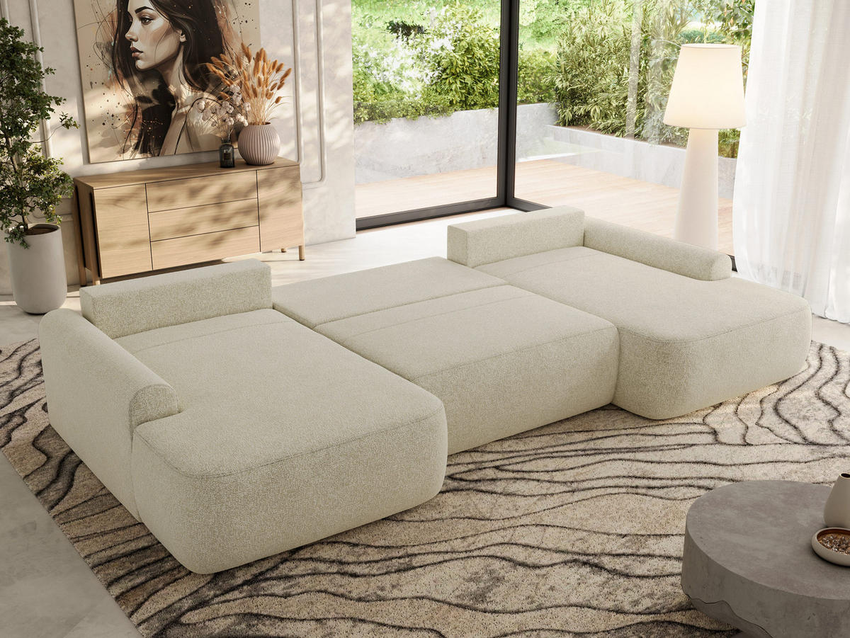 WOHNLANDSCHAFT CUBO U Creme Struktur - Creme/Schwarz, Kunststoff/Textil (370/100/187cm) - MKS