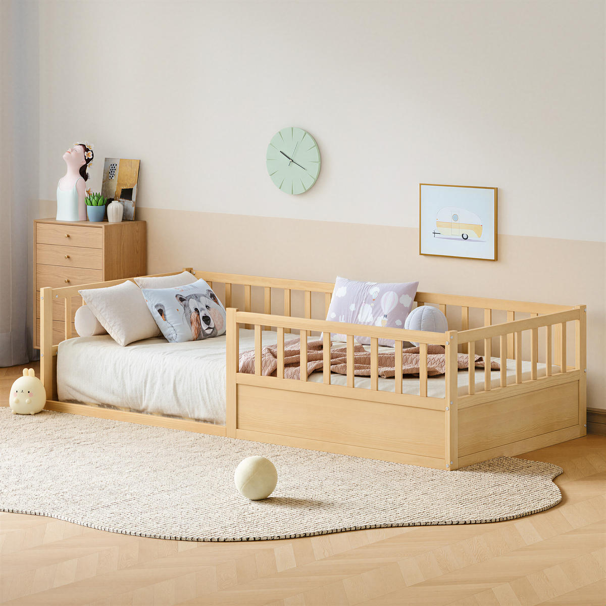 KINDERBETT 90/200 cm in Natur mit Lattenrost und offener Seite - Naturfarben, Holzwerkstoff/Metall (90/200cm) - WISHDOR