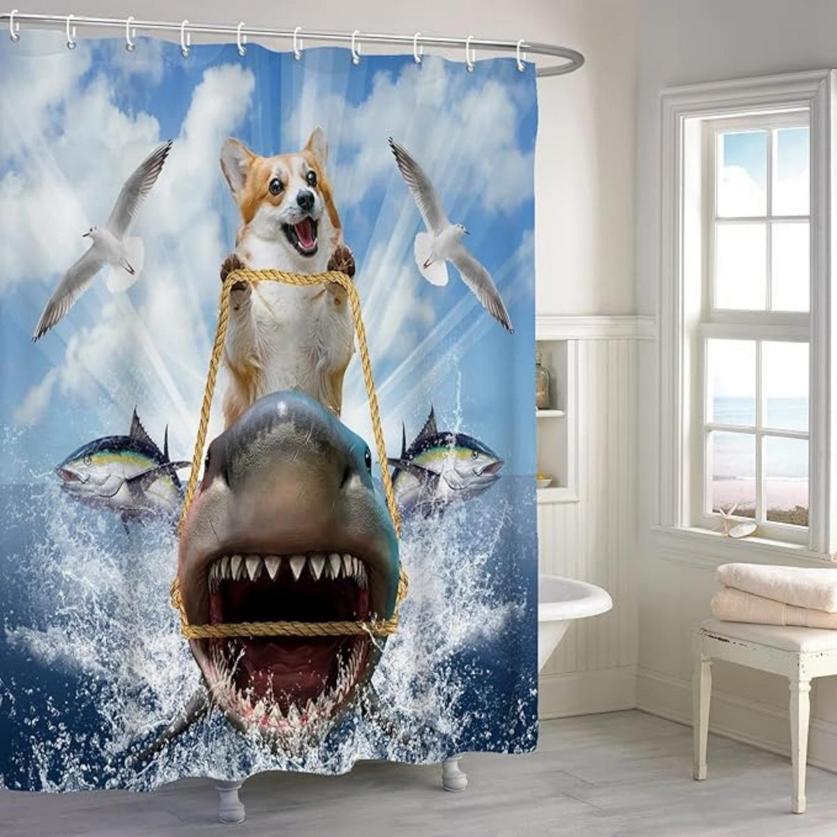 DUSCHVORHANG Stil für Badewanne waschbar wasserdicht Stoff mit Haken - Blau, Textil (180/180cm) - MCBOSON