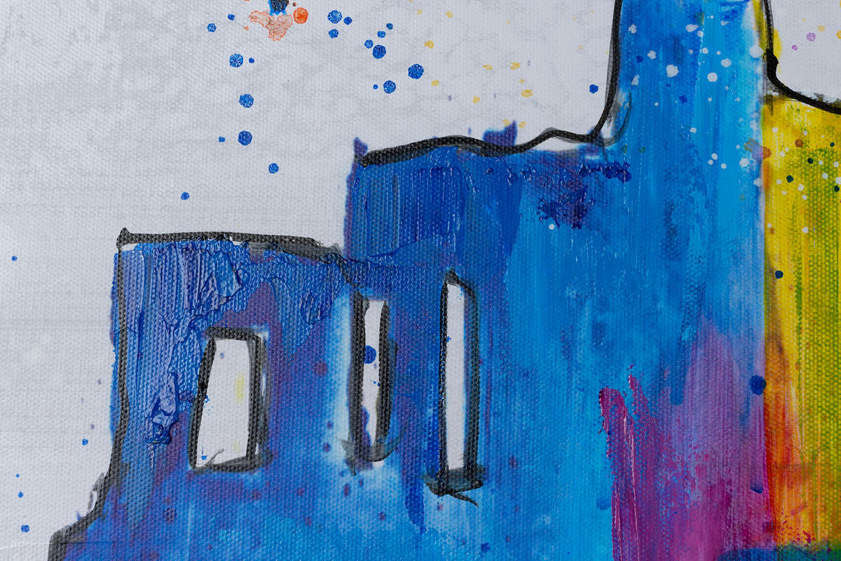 ACRYLBILD HANDGEMALT 120/60 cm - Blau/Gelb, Holz/Textil (120/60cm) - KUNSTLOFT