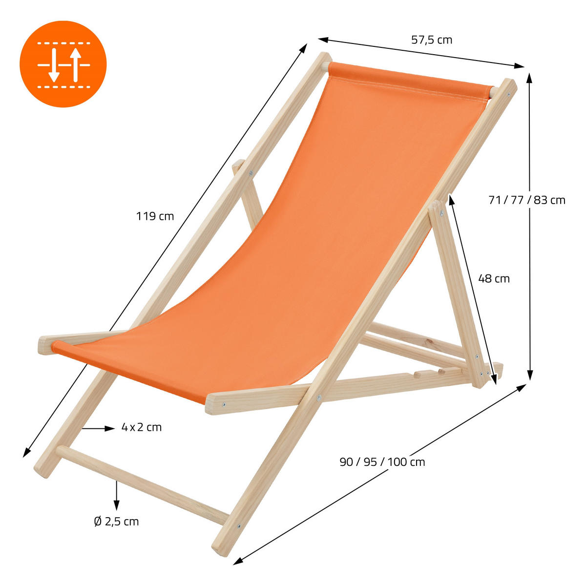 LIEGESTUHL Orange - Orange, Holz (57.5/83/100cm) - ECD-Germany