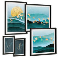 BILDER SET 5er Set - 50x50 cm & 20x30 cm & 40x60 cm Schwarzer Rahmen - Stilvolle Landschaften mit Vögeln - Schwarz, Kunststoff (40/60cm) - TULUP