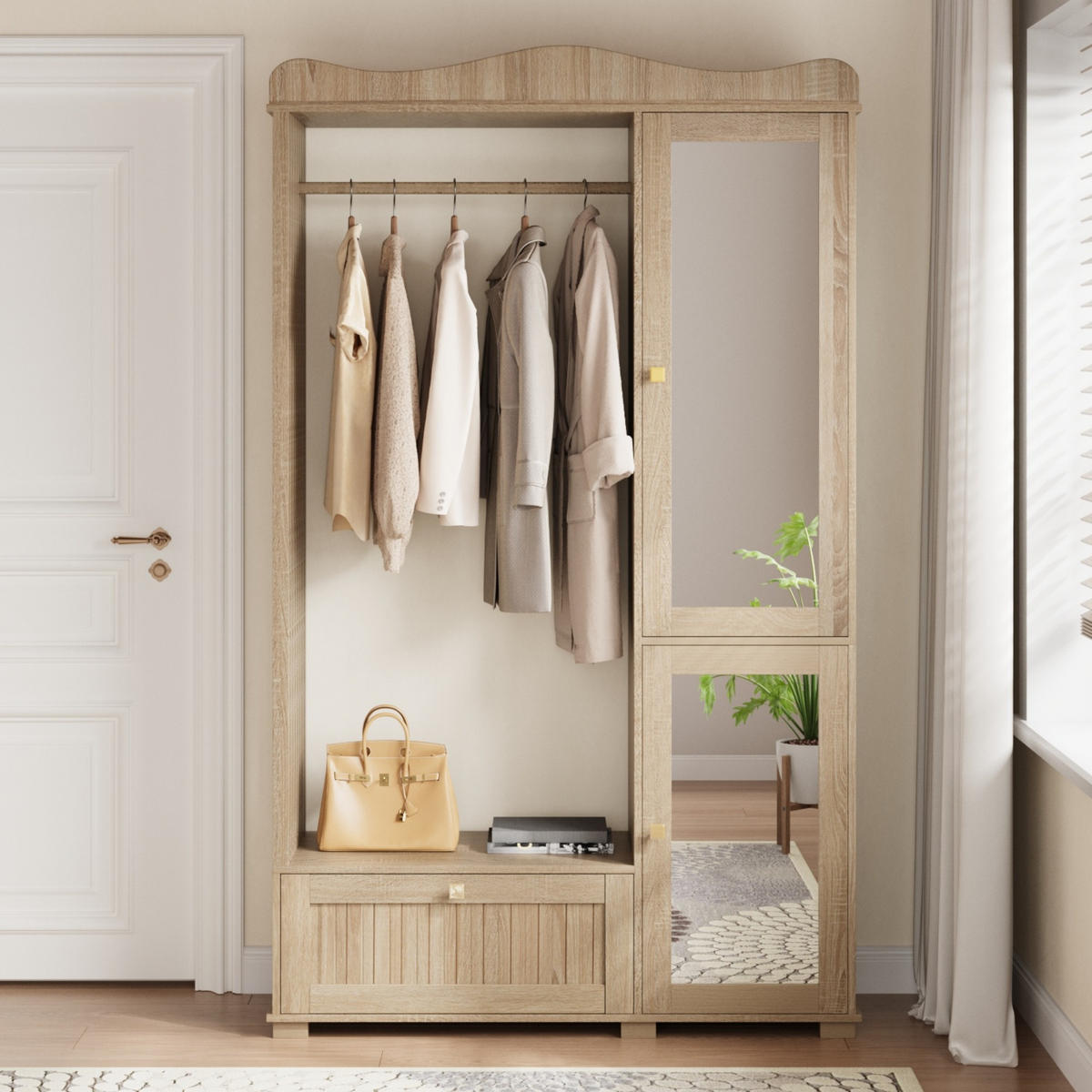 GARDEROBENSCHRANK Spiegel Kleiderstange Schublade - Eichefarben, Holz (115.5/194.5/38.5cm) - Fortuna Lai