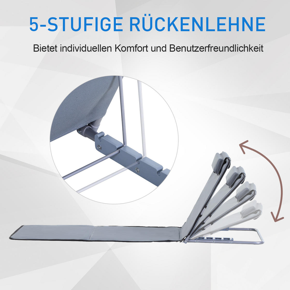 HÖHENVERSTELLBARE STRANDLIEGE, 134 x 48 x 33-43 cm, Stahl, Grau - Grau, Kunststoff (48/36/134cm) - Outsunny