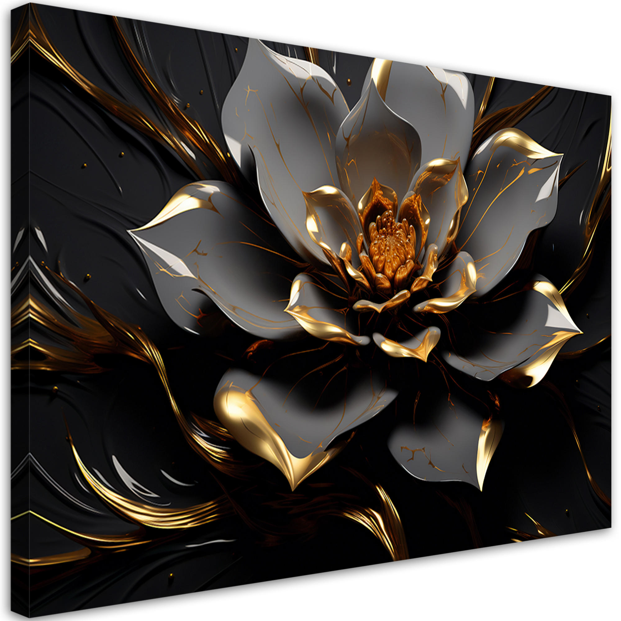 WANDBILD 3d goldene glamour blume - Schwarz, Textil (60/40cm) - Feeby