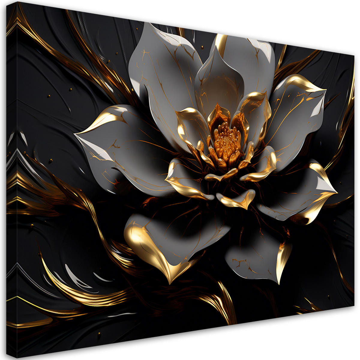 WANDBILD 3d goldene glamour blume - Schwarz, Textil (60/40cm) - Feeby