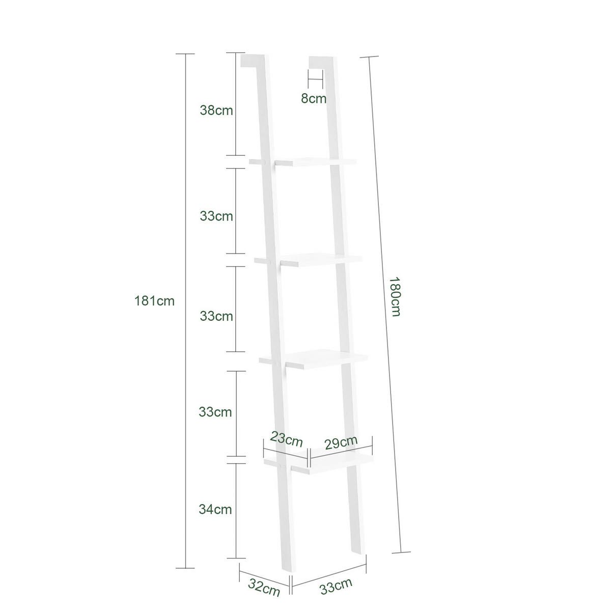 LEITERREGAL Weiß - Weiß, Holzwerkstoff (33/180/23cm) - SoBuy