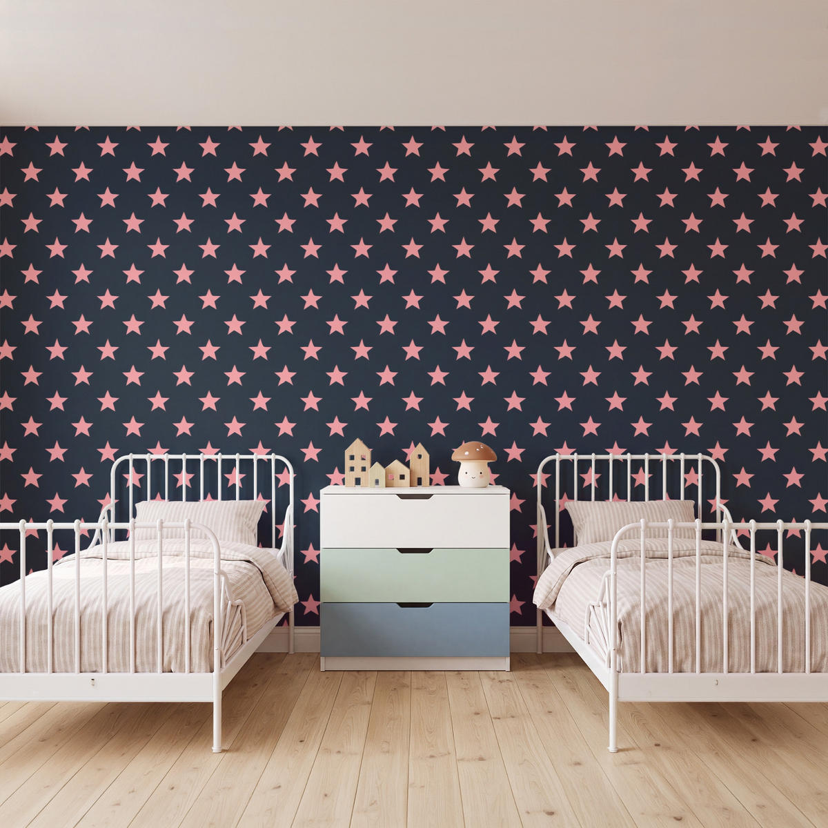 KINDERTAPETE - Muster - Sterne - Rosa - 400x240 cm - Anthrazit, Papier (400/240cm) - OnlyWow