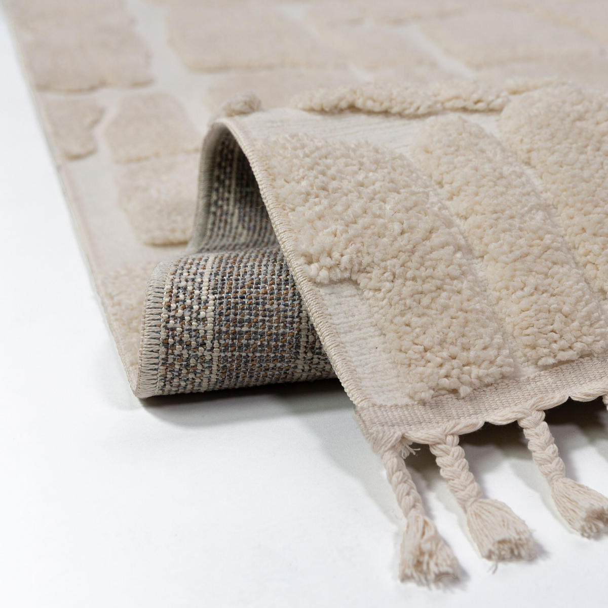 HOCHFLORTEPPICH mit Fransen MARA, geometrisch, Creme, 200 x 300 cm - Beige, Textil (300/200cm) - KADIMA DESIGN