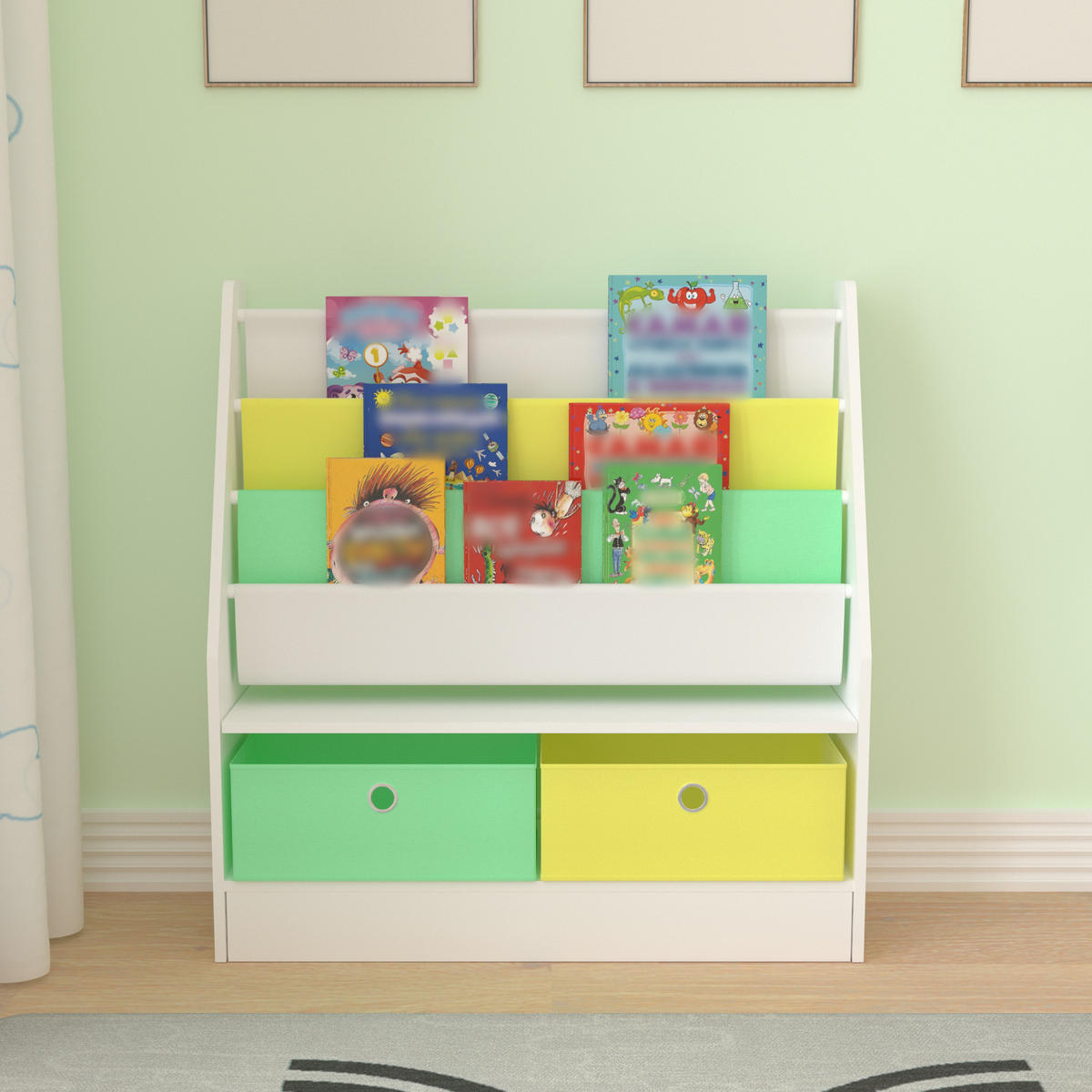 KINDERREGAL Neda - Gelb/Weiß, Holzwerkstoff/Textil (71/74/23cm) - [en.casa]