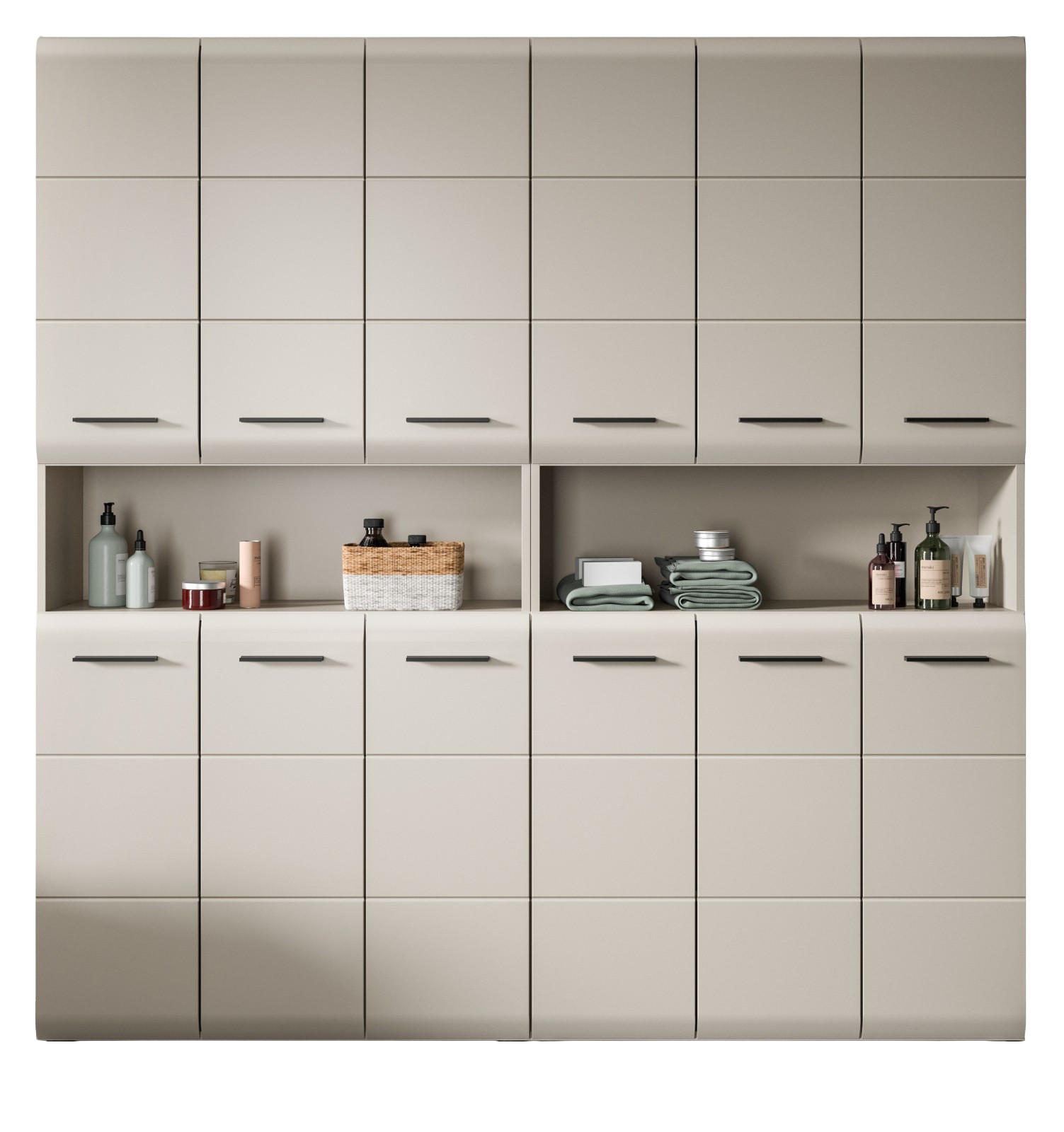 HOCHSCHRANK Kaschmir 180 x 185 cm, Badezimmer Schrank XXXL mit 26 Fächern - Kaschmir/Schwarz, Holzwerkstoff/Kunststoff (180/185/30cm) - Inn.Furn