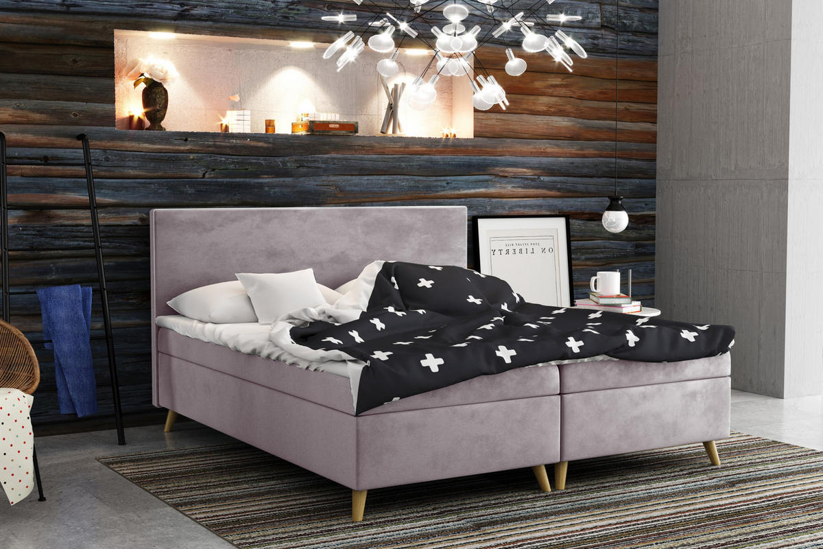BOXBETT Mit Bettkasten Matratze + Topper BELLA Stoff Riviera Lila 120x200 cm H3-Bonell - Lila, Holz (120/200cm) - Kaiser Möbel