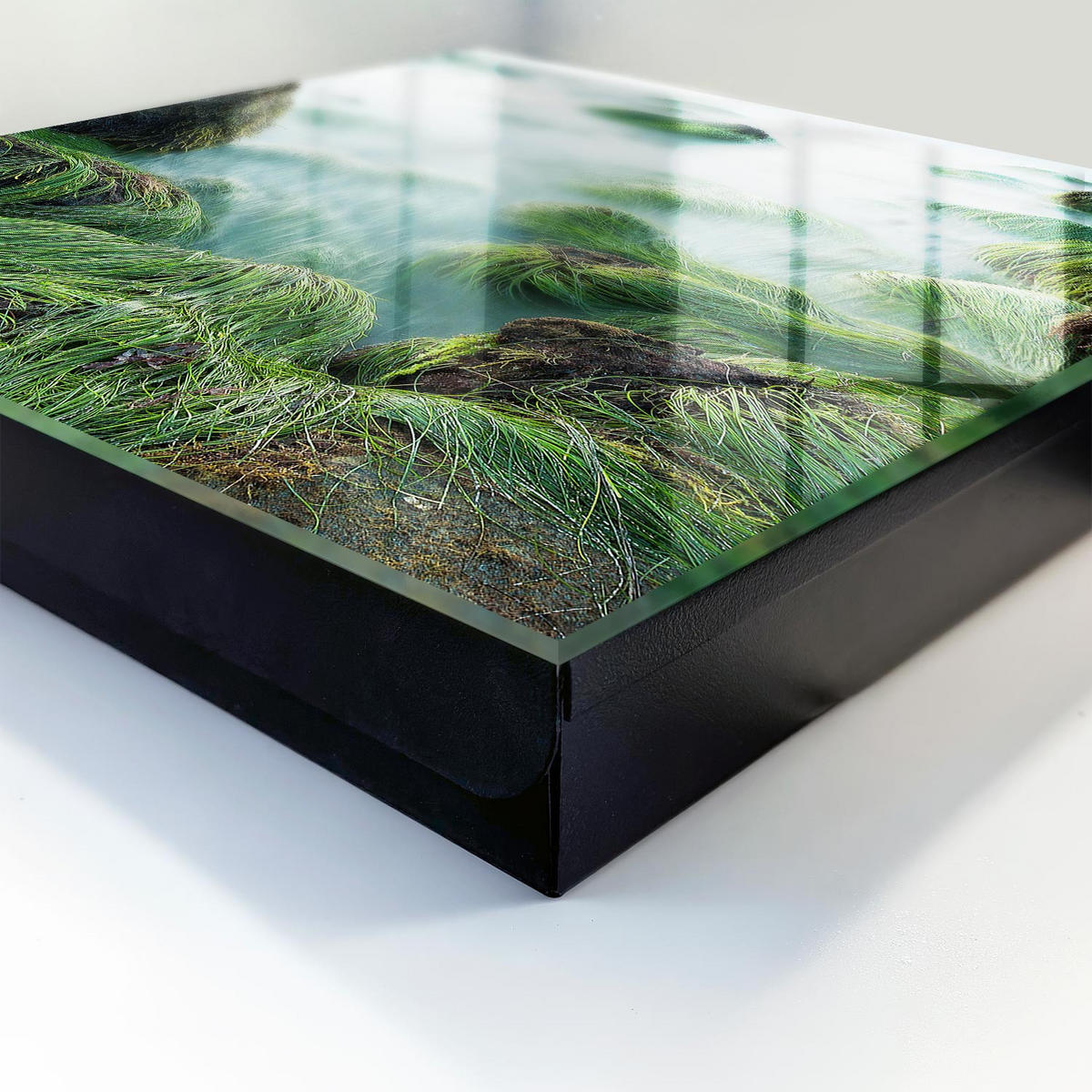 SCHLÜSSELBOX Schwarz 30x30 cm- Türöffnung nach rechts - Grüne Wellen - Grün, Metall (30/30/5cm) - TULUP