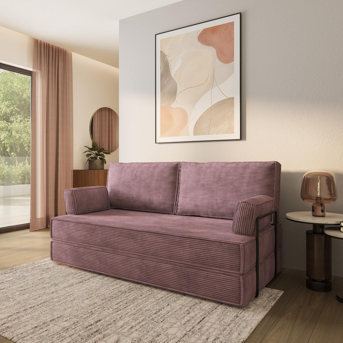 POHOVKA z pěny SILAR s kovovým rámem Manšestrová látka Vřesová - šeříková/fialová, textil (170/86/80cm) - MASSENO