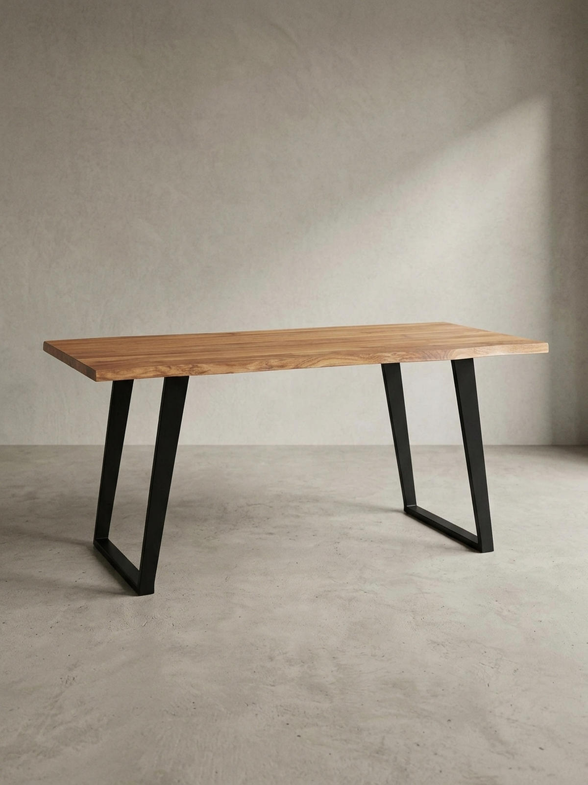 ESSTISCH Massivholz Baumkante Metall U-Gestell Handgefertigt ATOLL, Goldbraun-Schwarz 140x80x76 cm - Schwarz/Braun, Holz/Metall (80/140/76cm) - KADIMA DESIGN