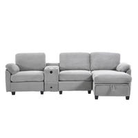 WOHNLANDSCHAFT Cord mit Stauraum und USB-Anschluss 266/136/82 cm Hellgrau - Hellgrau, Textil (136/82/266cm) - Redom
