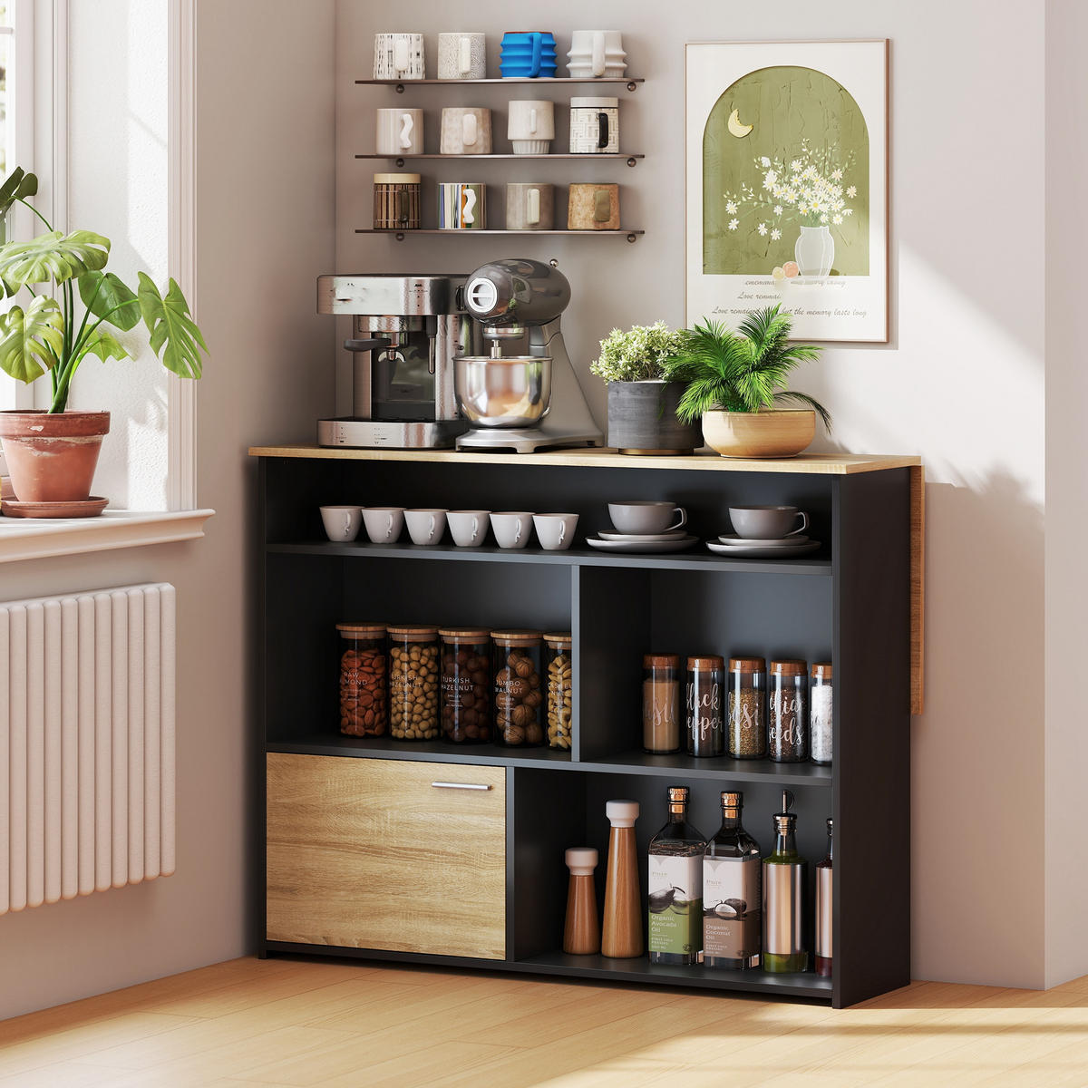 BARTISCH DE-14797 klappbar mit Schrank & 4 offenen Fächern Schwarz - Schwarz, Holzwerkstoff (116/79.6/90.5cm) - ComfortXL
