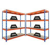 SCHWERLASTREGAL Rhino 2er-Set 200x200x60 cm 4 Spanplatten-Ebenen 16mm Fachlast 500 kg Blau/Orange - Blau/Orange, Metall (400/200/60cm) - PROREGAL