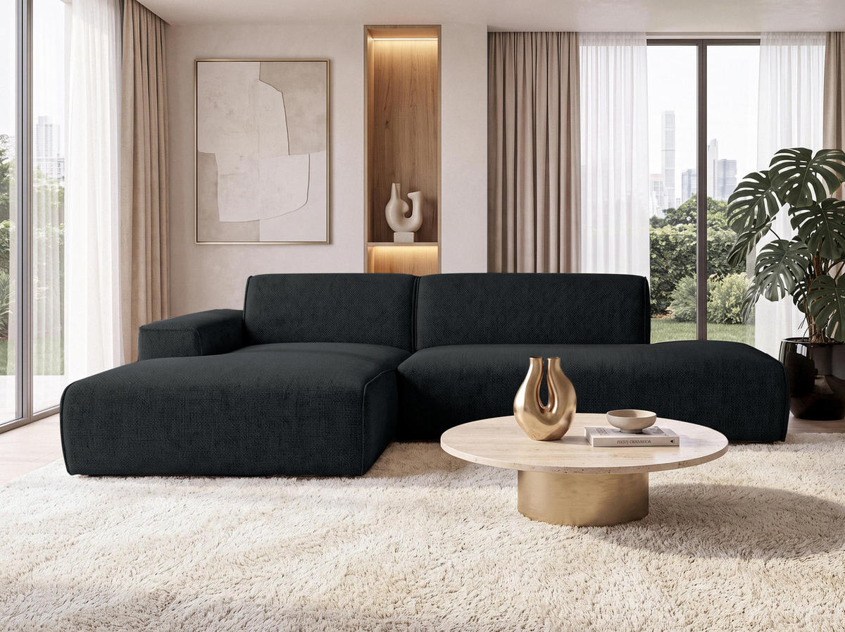 ECKSOFA L Form Didim Duo Dunkelgrau 288/162/80 cm – stilvolle kleine Eckcouch Links - Dunkelgrau/Schwarz, Kunststoff/Textil (288/162cm) - AX Living