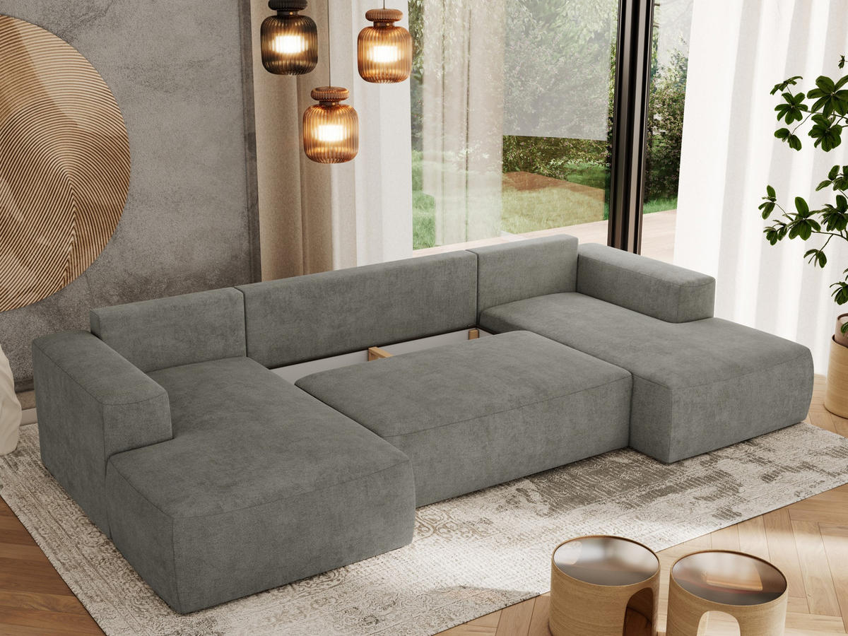 WOHNLANDSCHAFT TRENTINO U Grau Struktur - Grau, Textil (334/91/163cm) - MKS