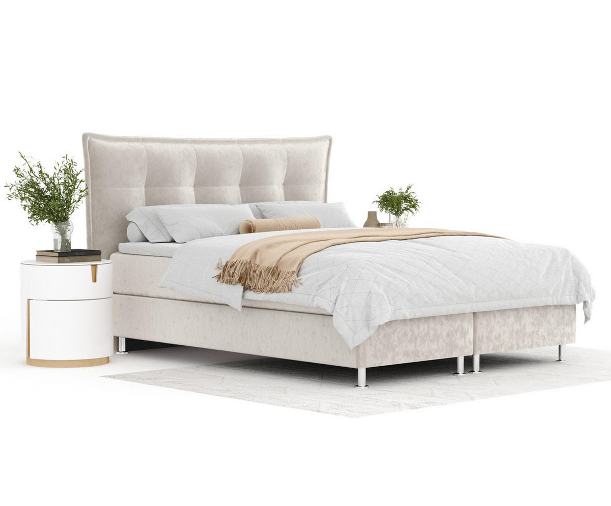 BOXSPRINGBETT Minori Ecru 140/200 cm mit Latex-Topper - Ecru/Silberfarben, Holz/Holzwerkstoff (140/200cm) - Maison de Reve