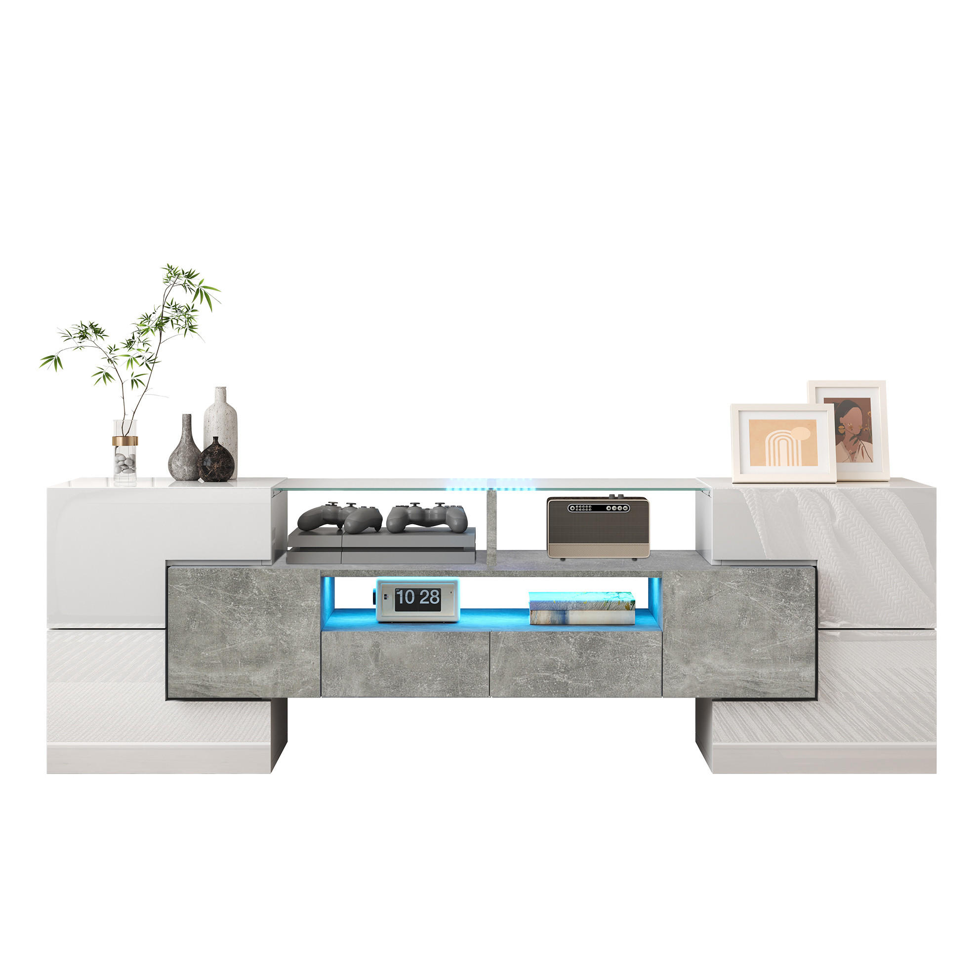 TV-LOWBOARD 145/30/51 cm mit LED-Beleuchtung und 2 Schubladen - Weiß, Holzwerkstoff (145/51/30cm) - BEAOK
