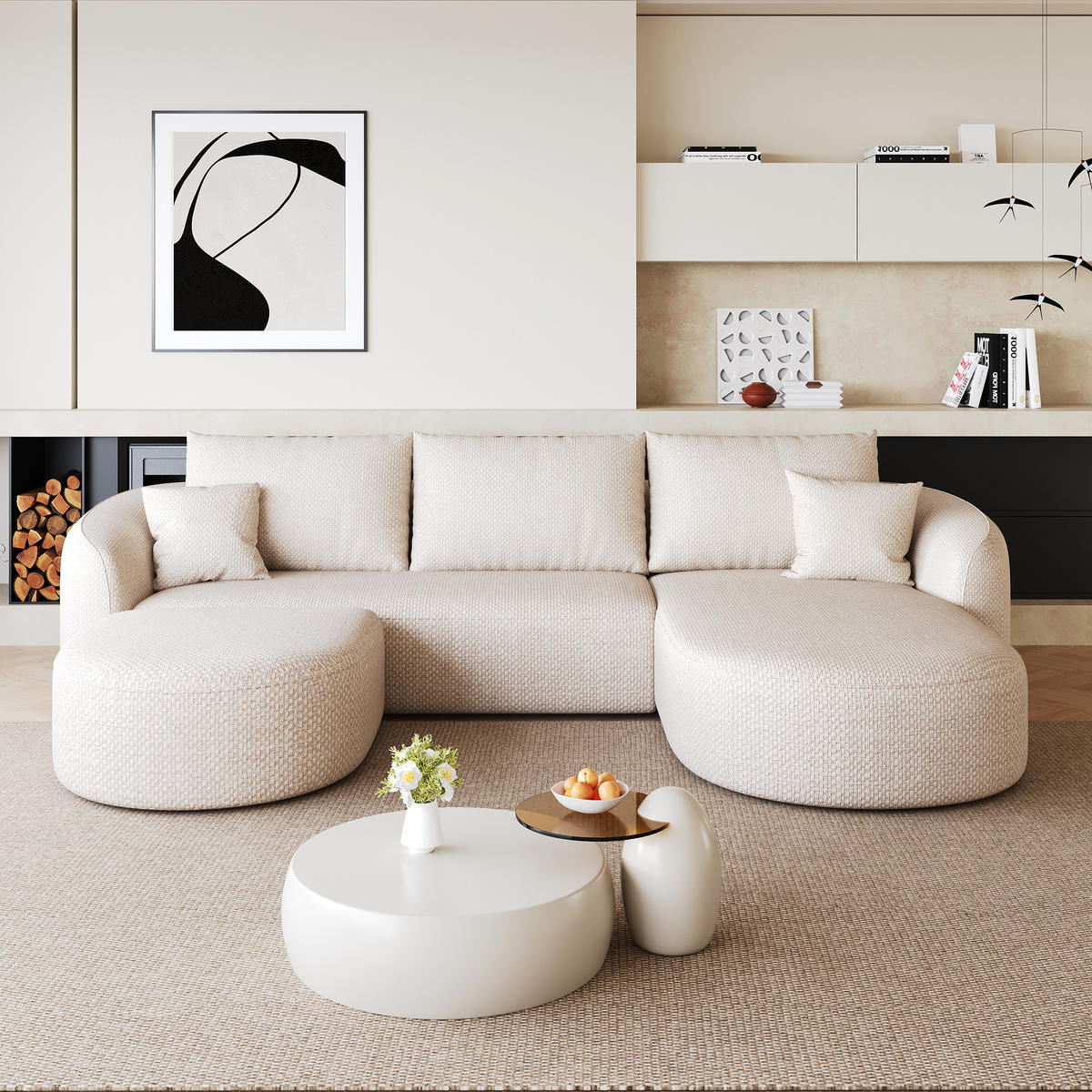 WOHNLANDSCHAFT DE-34817 U-Form 2-Sitzer Chaiselongue rechts Weiß - Weiß, Textil (168/85/336cm) - ComfortXL