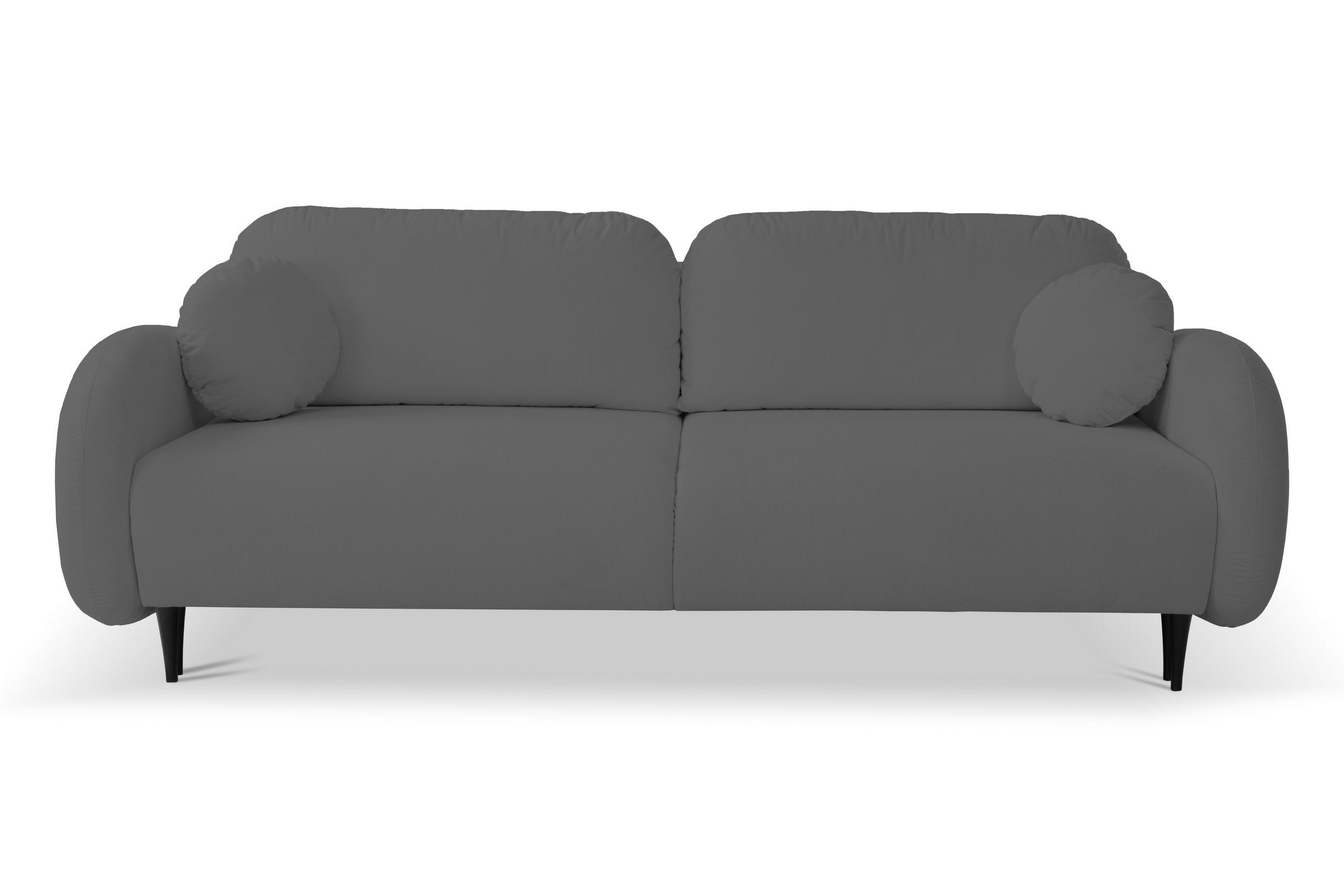 SOFA SOFT RunAgin Mit Schlaffunktion Und Bettkasten, PUR-Schaum, Schwarze Kunststofffüße, lose Rückenkissen, freistehend, 232x109x95 cm Dark grey - Dunkelgrau, Holz/Textil (232/95/109cm) - DomoHome