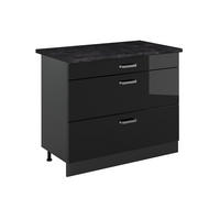 KÜCHENUNTERSCHRANK R-Line, Schwarz Hochglanz/Anthrazit, 100 cm Arbeitsplatte Anthrazit - Schwarz Hochglanz/Anthrazit, Holzwerkstoff (100/81.6/60cm) - Vicco