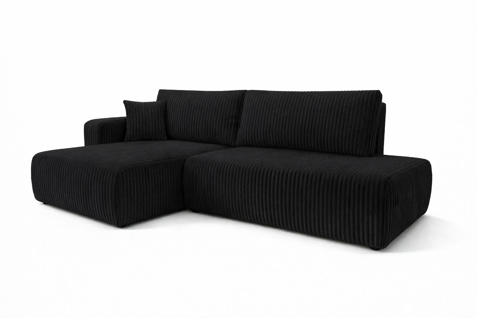 ECKSOFA Mit Schlaffunktion Und Bettkasten, Cordstoff Tilia, Schwarz, Links, OPEN XL - Schwarz, Holz (262/145cm) - Kaiser Möbel